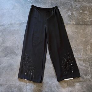 🪩Adrianna Papell Black Evening Wide-Leg Pants w/ Beaded Hem Detail